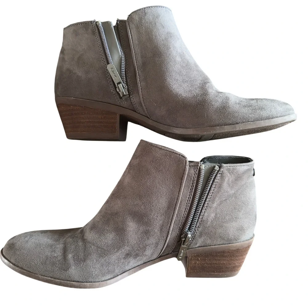 Sam‎ Edelman Circus Suede Ankle Booties Stacked Heel Gray Western Cowgirl 7.5